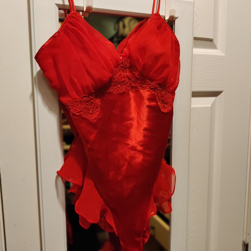 Victoria's Secret Red Satin Teddy with matching robe